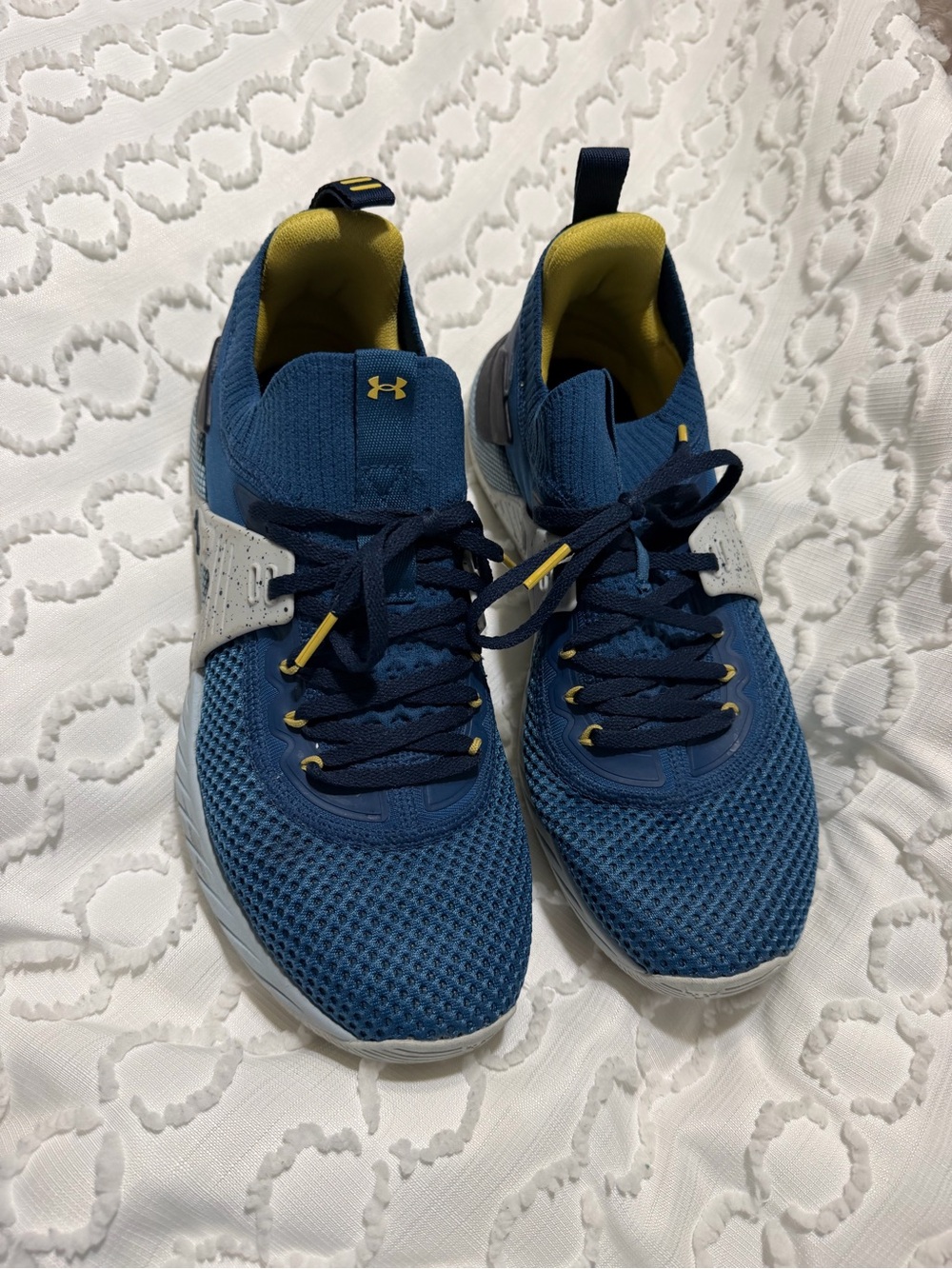 Under Armour Men’s Blue Athletic Sneakers with Yellow Trim